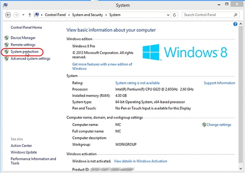 Windows 8 System, System Protection